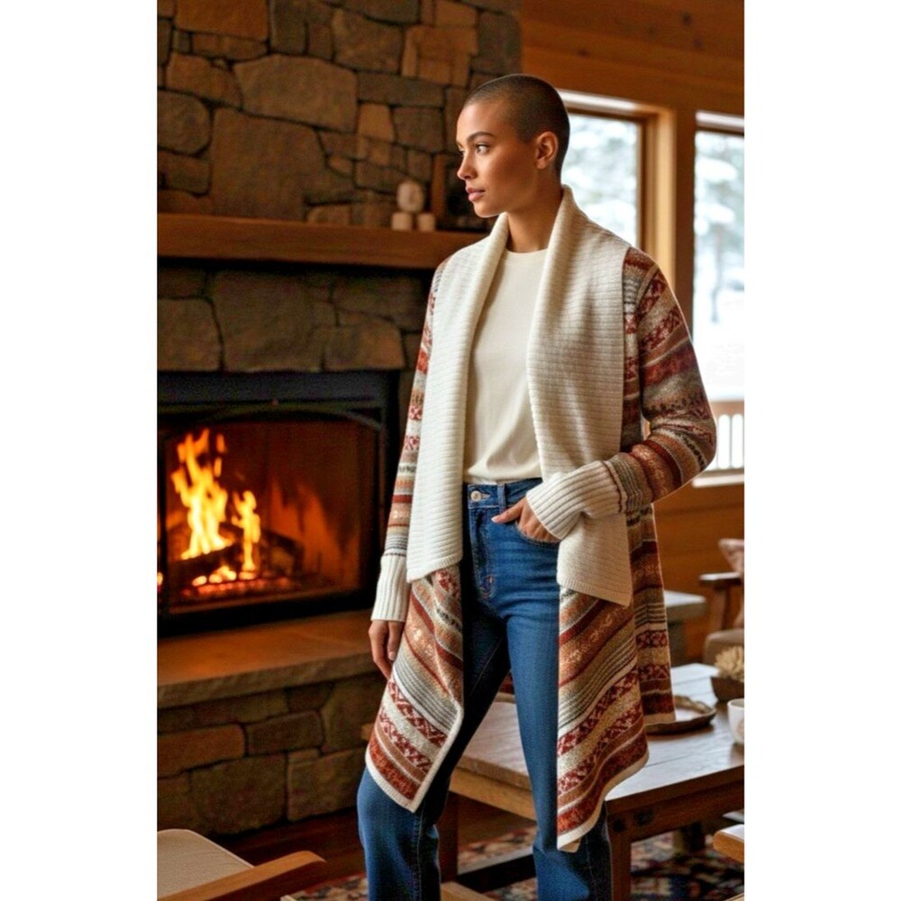 Kensie NEW womens open large lapel cardigan asymetrical sz Large cottagecore